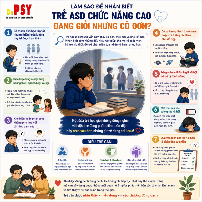 Làm sao để nhận biết  trẻ ASD chức năng cao đang giỏi nhưng cô đơn