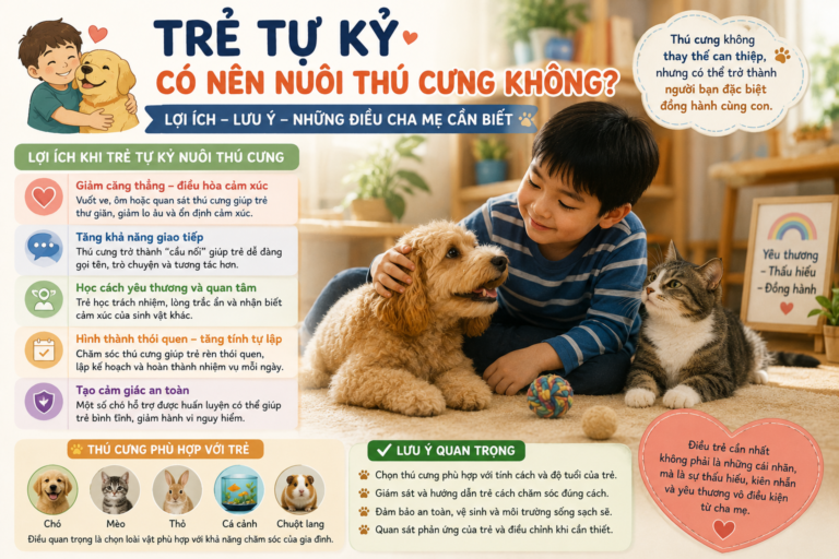 Trẻ tự kỷ có nên nuôi thú cưng không? Lợi ích, lưu ý và những điều cha mẹ cần biết